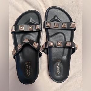 Giulia Palai Black and Gold Studded Slide Sandal